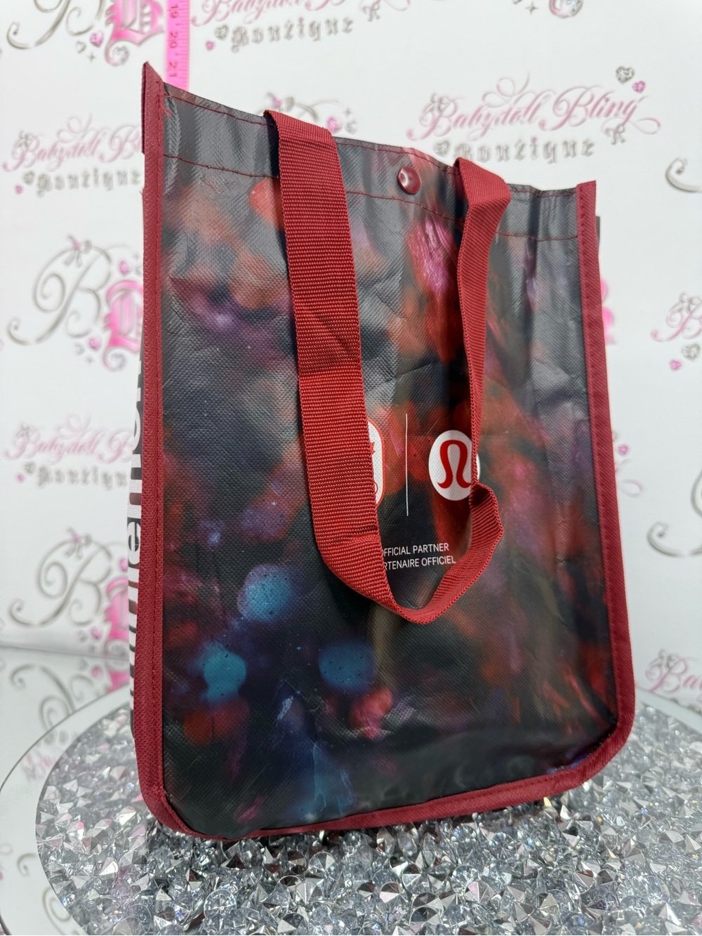 lululemon athletica team Canada bag Multicolor Galaxy Print Tote Maroon Trim